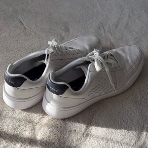 Cole Haan White Leather Perforated Sneakers with Blue Heel Panel